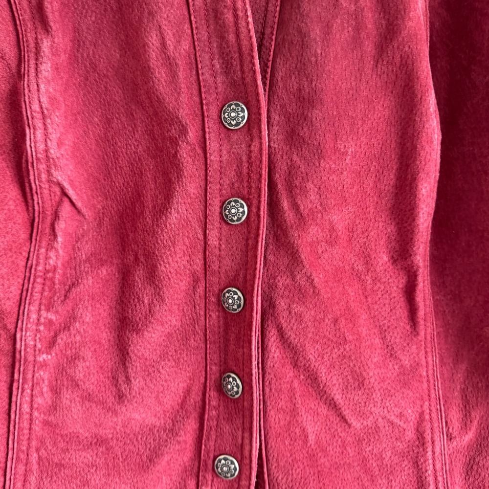 Vintage Maroon Suede Silver Snap Front Suede Jacket - Picture 5 of 14